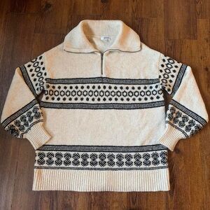 Reitmans Vintage Cream & Black Half Zip Knit Sweater